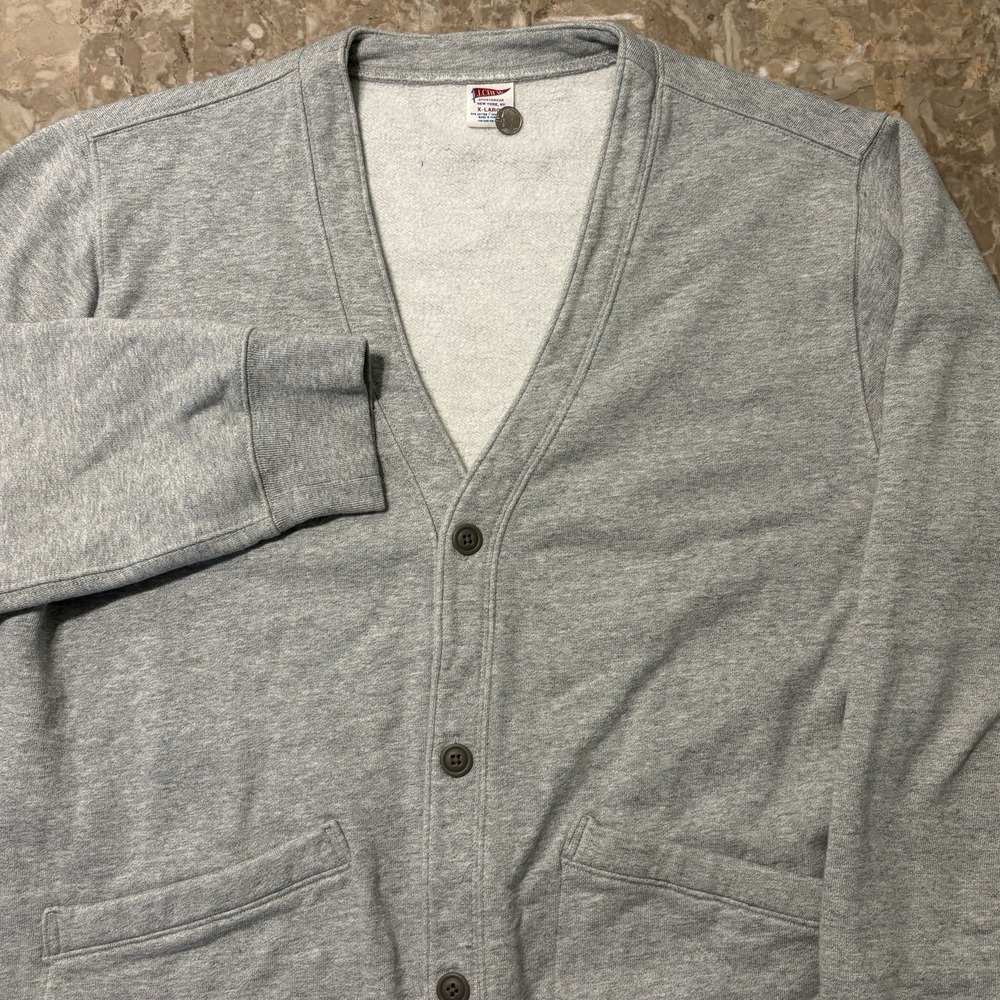 J Crew Cardigan Mens XL Grey Heritage 14 Oz Fleece Sweater Pockets BJ325